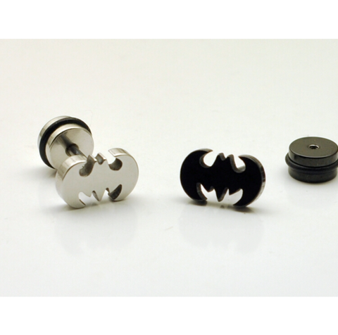 Batman pierced Stud earring Silver Black Titanium Steel