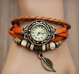 Retro Leather Bracelet Tree leaf Decoration Quartz