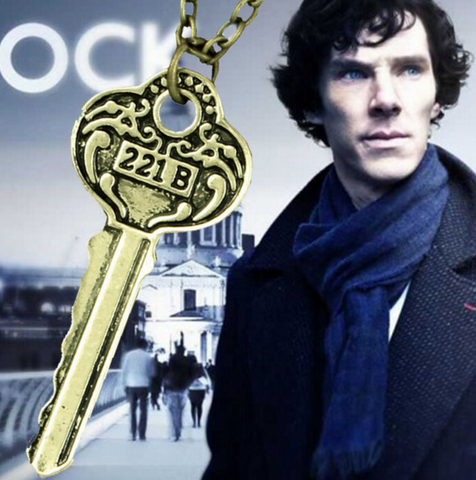 Sherlock Holmes 221B key pendant necklace