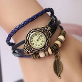 Retro Leather Bracelet Tree leaf Decoration Quartz