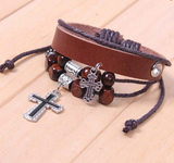 Wholesale Braided Leather Retro Cross Bracelet