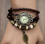 Retro Leather Bracelet Tree leaf Decoration Quartz