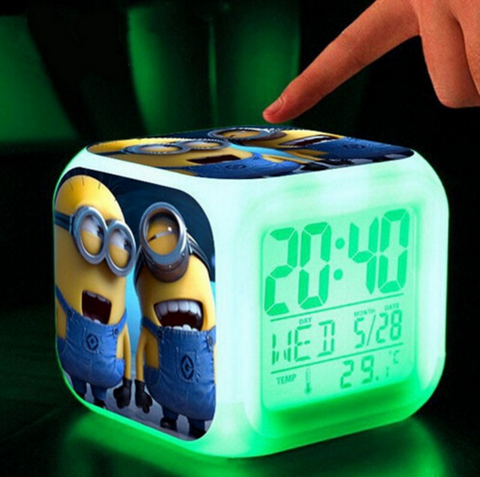 Minions Clock LED 7 Colorful flash Touch lights