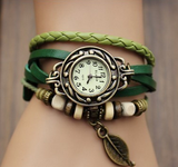 Retro Leather Bracelet Tree leaf Decoration Quartz