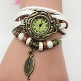 Retro Leather Bracelet Tree leaf Decoration Quartz