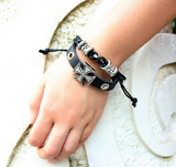 Wholesale Men Cross Braided Leather Bracelet