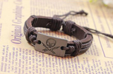 Wholesale Braided Leather Punk Skull Head Bracelet