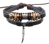 New Vintage Leather Wood Beads Bracelet