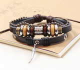 New Vintage Leather Wood Beads Bracelet