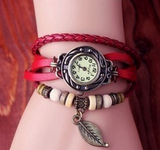 Retro Leather Bracelet Tree leaf Decoration Quartz