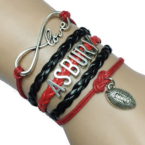 Personalized black with Red Asbury Football Team Bracelet Bangle