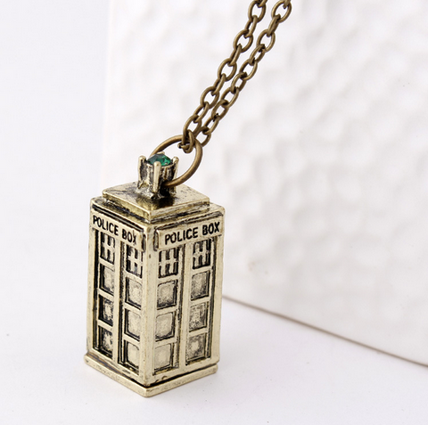 2015 New Ancient Silver/Bronze/Blue TARDIS Necklace